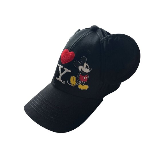 I Love NY Mickey Mouse Black Cap Embroidered Design 3D Ears Adjustable Hat - Picture 2 of 4